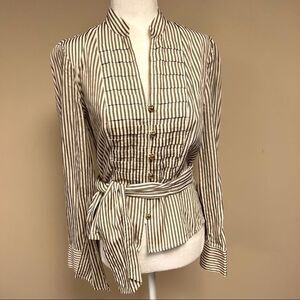 Jones New York pleated front striped button down. S